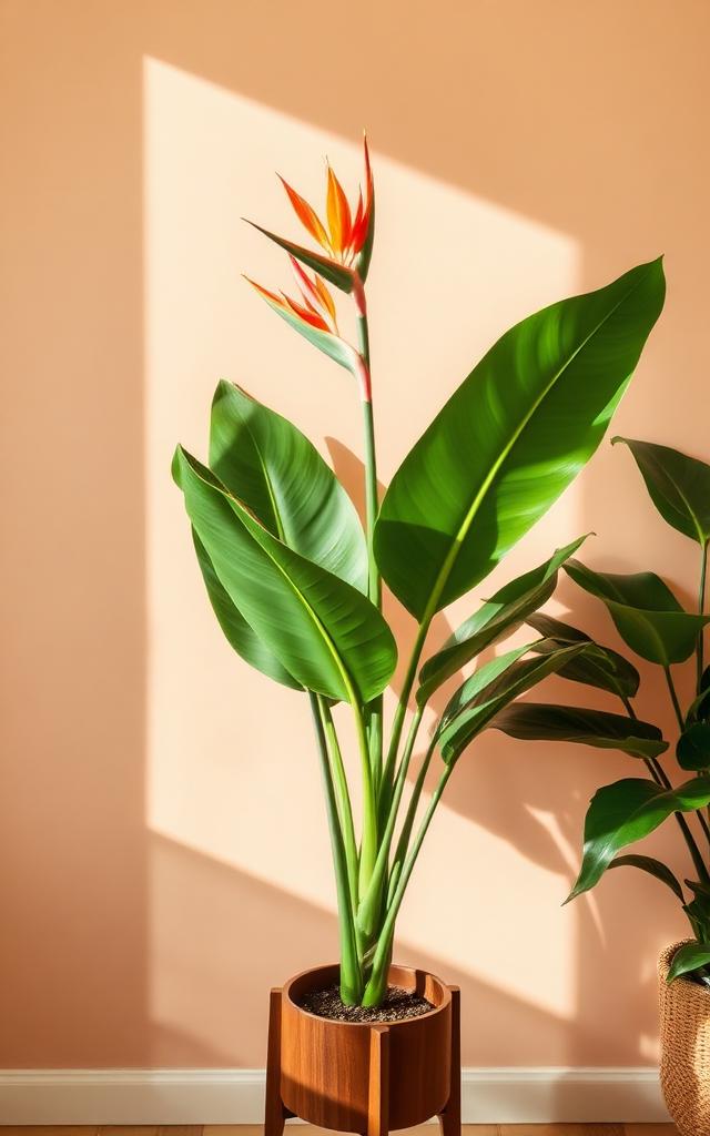Bird of paradise plant in a walnut stand
